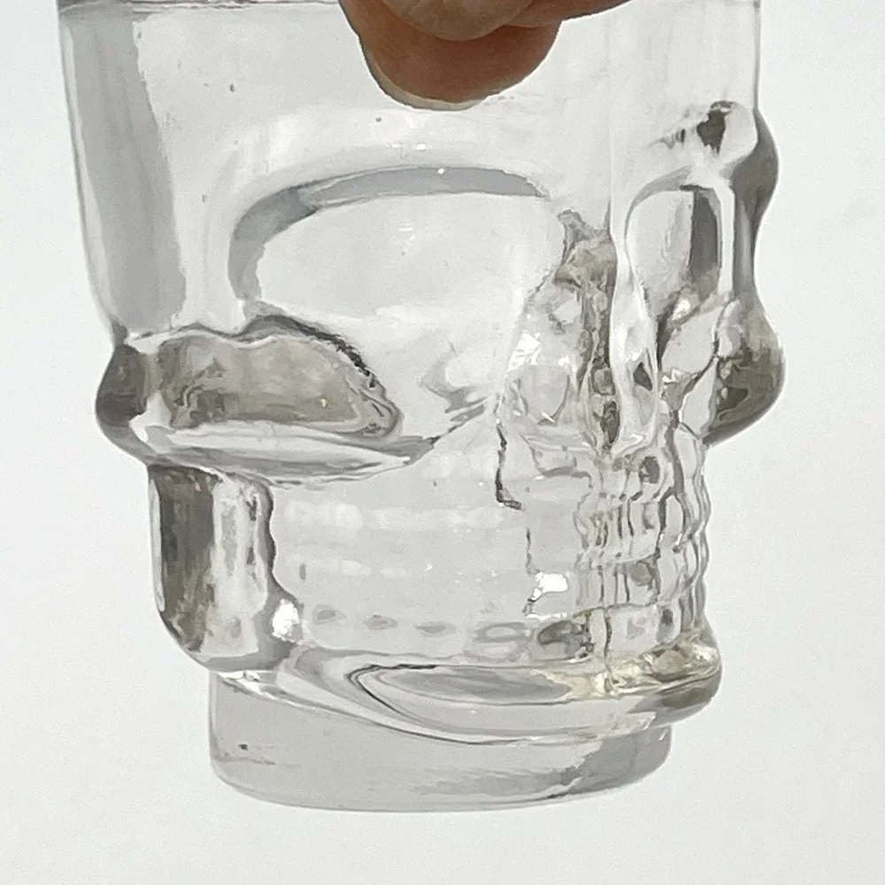 Skull Head Skeleton Face Shot‎ Glass Clear Pressed Glass Toothpick Holder